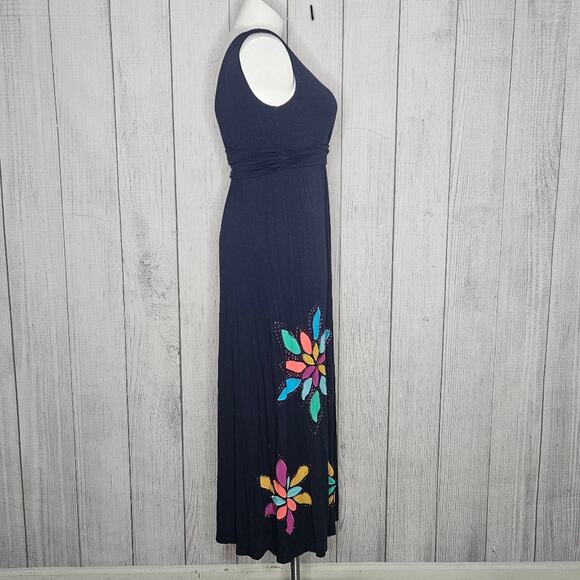 Boden Sienna Multi-colored Embroidered Flower Navy Blue Maxi Dress, sz US 12R - Picture 3 of 7